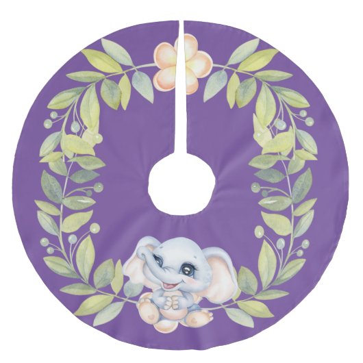 ベビー象トロピカルフラワーリース紫 ブラッシュドポリエステルツリースカート (正面)