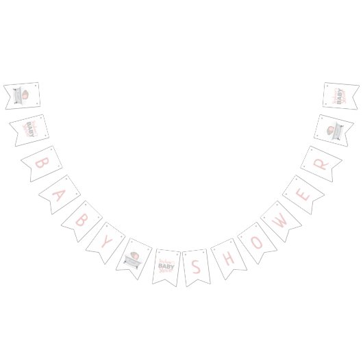 ベビー象バブルバスガールベビーシャワー バンティングフラッグ (全)