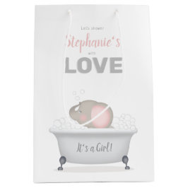 ベビー象バブルバスガールベビーシャワー ミディアムペーパーバッグ