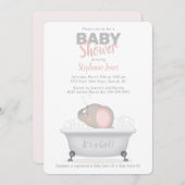 ベビー象バブルバスガールベビーシャワー 招待状 (正面/裏面)