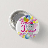 ベビー象バルーン誕生日パーティー 缶バッジ (正面&裏面)