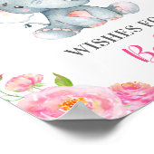 ベビー象ピンクの女の子シャワー散水願い ポスター (角)