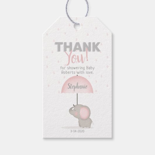 ベビー象ピンクベビーシャワー ギフトタグ (正面)