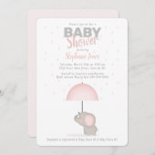 ベビー象ピンクベビーシャワー 招待状 (正面/裏面)
