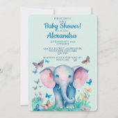 ベビー象ピンクボーイズ赤ちゃんシャワー 招待状 (正面)