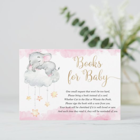 ベビー象ピンク金ゴールドはベビーの本を星にする エンクロージャーカード (スタンド正面)