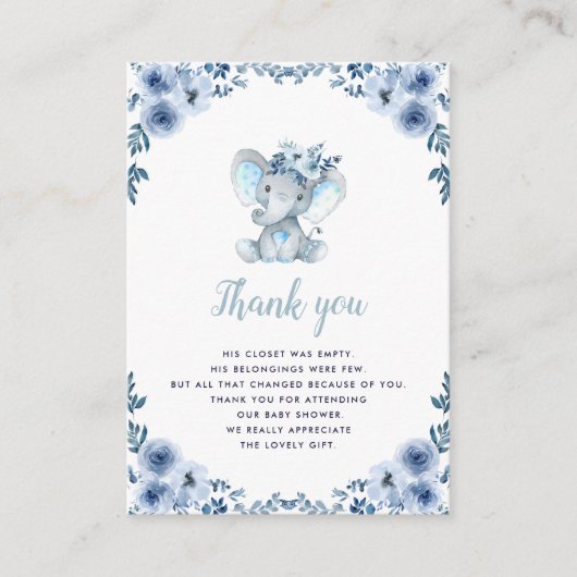 ベビー象フローラベビーシャワーサンキューカード エンクロージャーカード (正面)