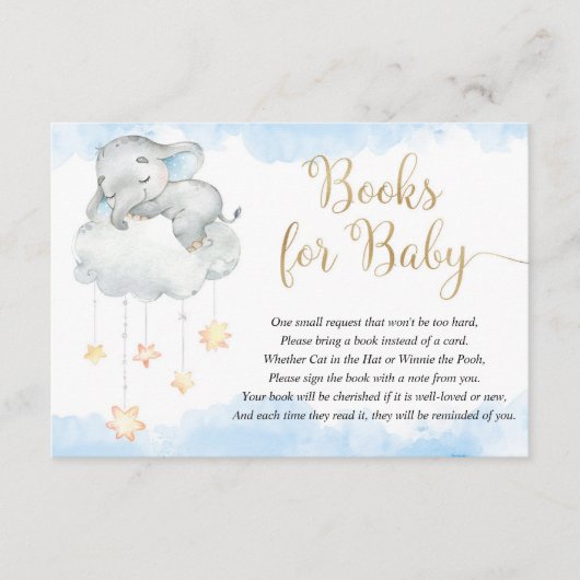 ベビー象ブルー金ゴールドはベビーの本を星にする エンクロージャーカード (正面)