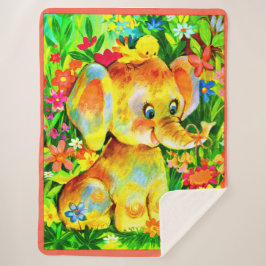 ベビー象プリント シェルパブランケット