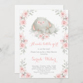 ベビー象ベビーシャワーガール招待状 招待状 (正面/裏面)