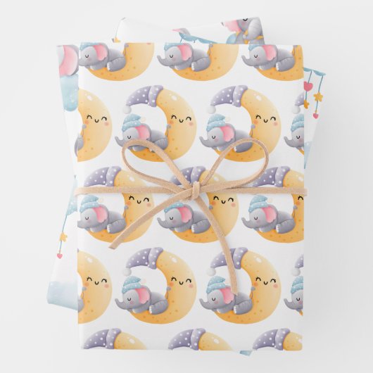 ベビー象ムーンクラウドスターズスターズキュートハート ラッピングペーパーシート (インサイチュ)