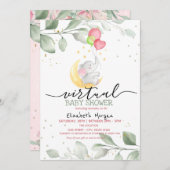 ベビー象ムーンバルーン仮想ベビーシャワー 招待状 (正面/裏面)