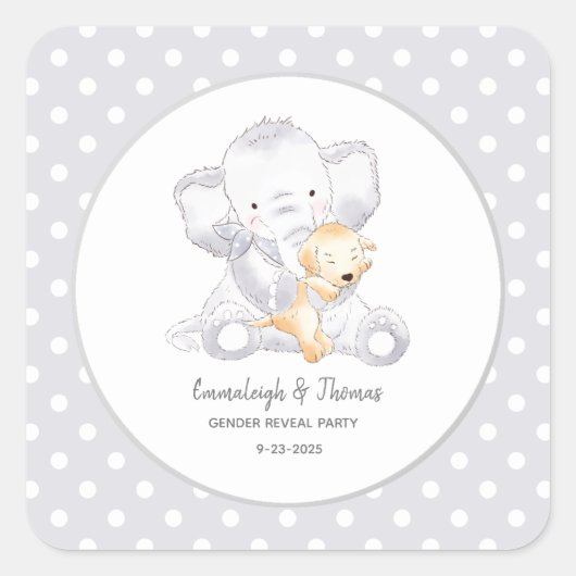 ベビー象モダン赤ちゃんシャワーの好意 スクエアシール (正面)