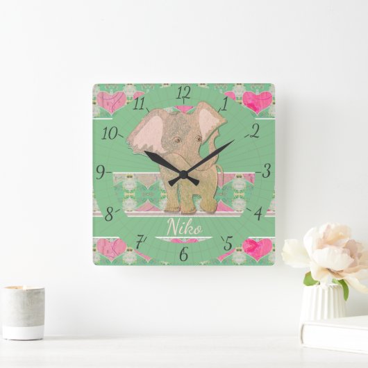 ベビー象壁時計 スクエア壁時計 (ホーム)