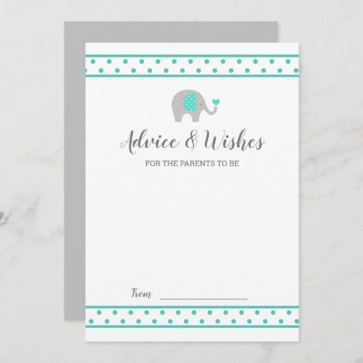 ベビー象水玉模様オンホワイトシャワーアドバイス アドバイスカード (正面/裏面)