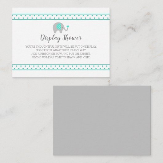 ベビー象水玉模様オンホワイトディスプレイシャワー エンクロージャーカード (正面/裏面)