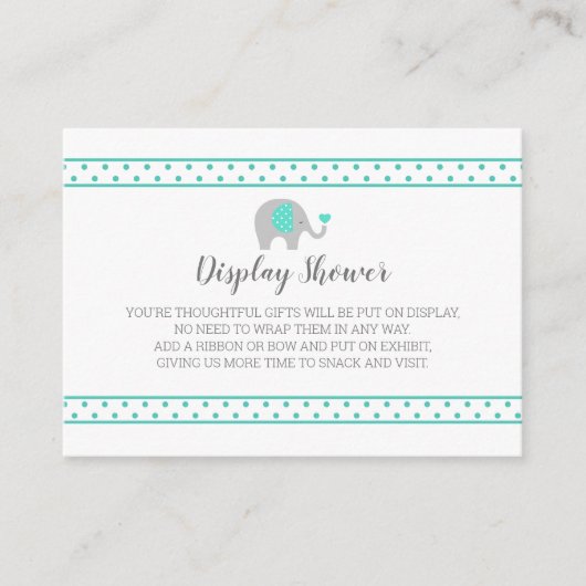 ベビー象水玉模様オンホワイトディスプレイシャワー エンクロージャーカード (正面)