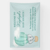 ベビー象淡い色の緑色の熱気球シャワー 横断幕 (縦)