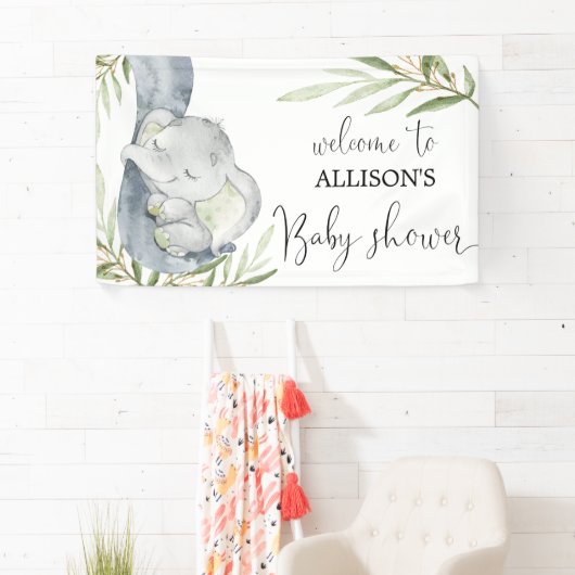 ベビー象男女兼用の赤ちゃんシャワー背景 横断幕 (インサイチュ)