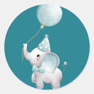 ベビー象誕生日の好意ステッカーブルーボーイ ラウンドシール