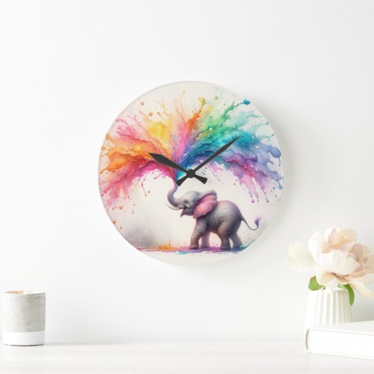 ベビー象遊が入っ絵を描た ラージ壁時計 (ホーム)