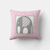 ベビー象 |ピンクとグレーの水玉模様ストライプ クッション (裏面)