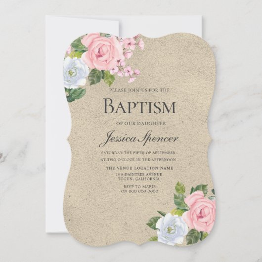 ベビー賛美ズピンクフローラベビーガールバプテスマ招待状 招待状 (正面)