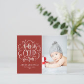 ベビー赤いメリークリスマスフォト外は寒い シーズンポストカード (スタンド正面)
