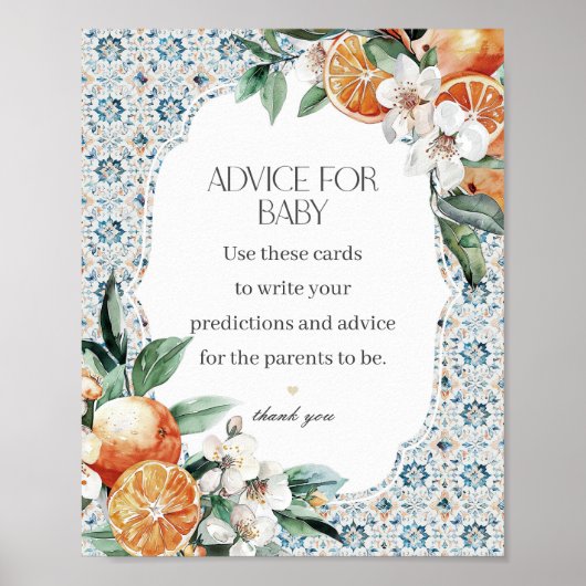 ベビー赤ちゃんイタリアンシャワー用トスカーニタイルアドバイス ポスター (正面)