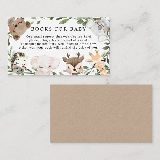 ベビー赤ちゃんシャワーカード用の素敵な動物本 エンクロージャーカード (正面/裏面)