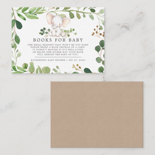 ベビー赤ちゃんシャワーカード用エレファントブック エンクロージャーカード (正面/裏面)