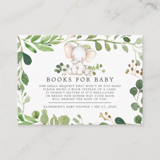 ベビー赤ちゃんシャワーカード用エレファントブック エンクロージャーカード (正面)