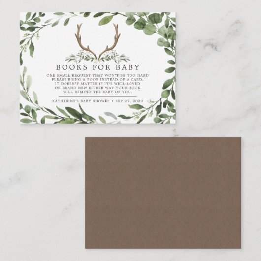 ベビー赤ちゃんシャワーカード用ランバージャックディアブック エンクロージャーカード (正面/裏面)