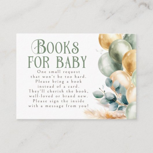 ベビー赤ちゃんシャワー要求カード用ブック エンクロージャーカード (正面)