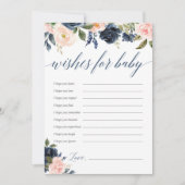 ベビー赤面ピンクのネイビーブルーフローラの願い 招待状 (正面)