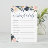 ベビー赤面ピンクのネイビーブルーフローラの願い 招待状 (スタンド正面)