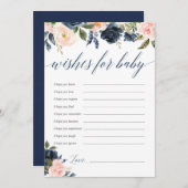 ベビー赤面ピンクのネイビーブルーフローラの願い 招待状 (正面/裏面)