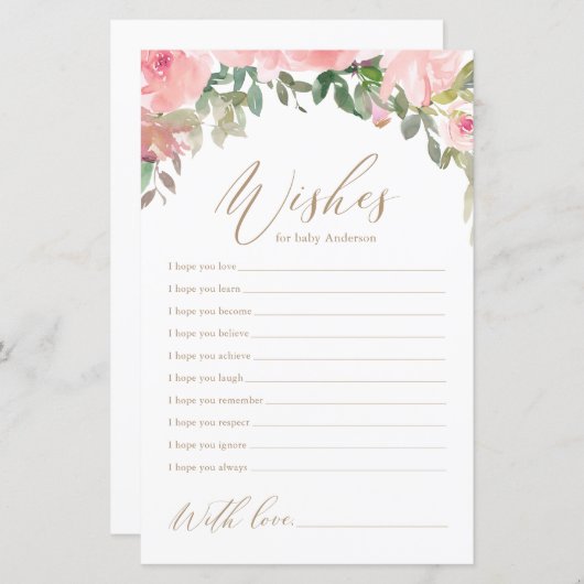 ベビー赤面ピンクフローラ赤ちゃんシャワーのご希望 (正面/裏面)