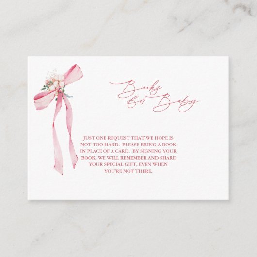 ベビー赤面ピンクボウフローラベビーシャワー用の本 エンクロージャーカード (正面)