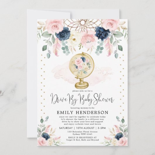 ベビー赤面フローラドライブ(ベビーシャワー検疫) 招待状 (正面)