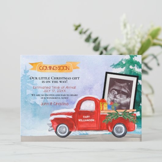 ベビー超音波写真レッドクリスマストラック 案内状 (スタンド正面)