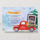 ベビー超音波写真レッドクリスマストラック 案内状 (正面/裏面)