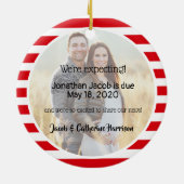 ベビー超音波写真レッドホワイトストライプクリスマス セラミックオーナメント (裏面)