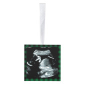 ベビー超音波新しい親グリーンプレイドクリスマス キューブオーナメント (右)