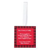 ベビー超音波新しい親レッドプレイドクリスマス キューブオーナメント (正面)