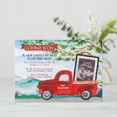 ベビー超音波赤トラック春夏の妊娠 案内状 (スタンド正面)