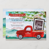 ベビー超音波赤トラック春夏の妊娠 案内状 (正面/裏面)