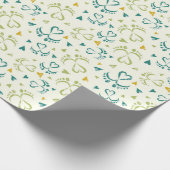 ベビー足とハートの緑 ラッピングペーパー (角)