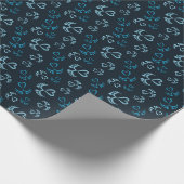 ベビー足とハートイン青グリッター ラッピングペーパー (角)