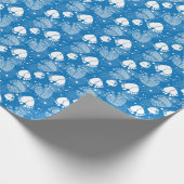 ベビー足とハート青い色のパターン ラッピングペーパー (角)